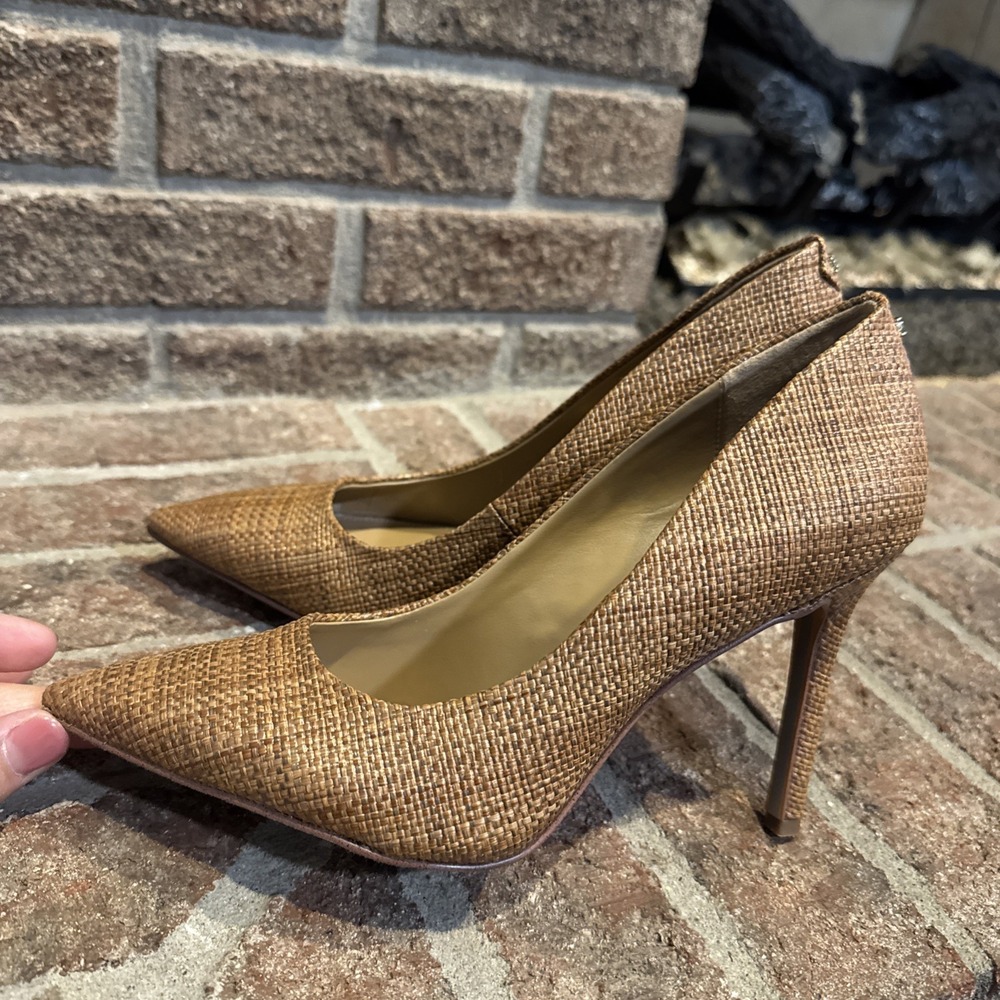 Sam Edelman Hazel Pointed Toe Pump Size 7W Cuoio Basket Weave Brown #329 - Picture 3 of 12
